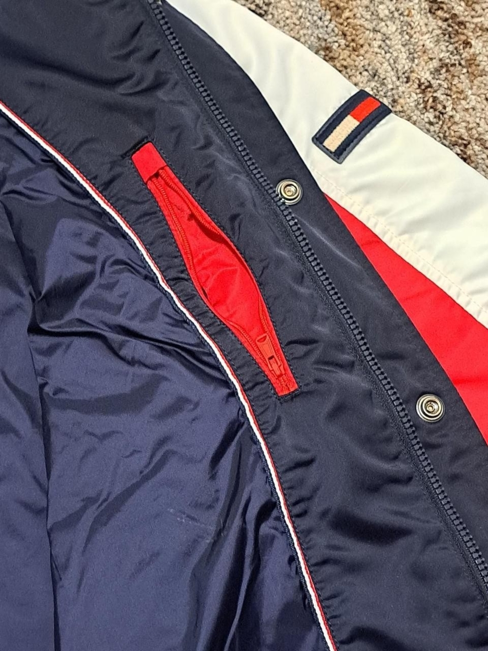 Tommy Hilfiger Men’s Colorblock Bomber Jacket Navy Red White Large - Picture 5 of 6